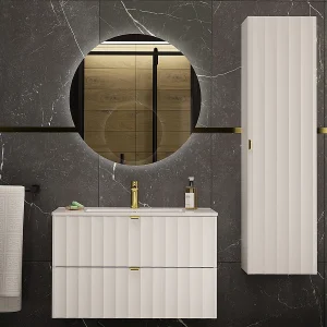 Ensemble meuble simple vasque encastrée 80cm en colonne Lexa Blanc Ensemble meuble simple vasque encastrée 80cm en colonne Lexa Blanc