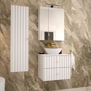 Ensemble meuble simple vasque 60cm et colonne Izae Blanc Ensemble meuble simple vasque 60cm et colonne Izae Blanc