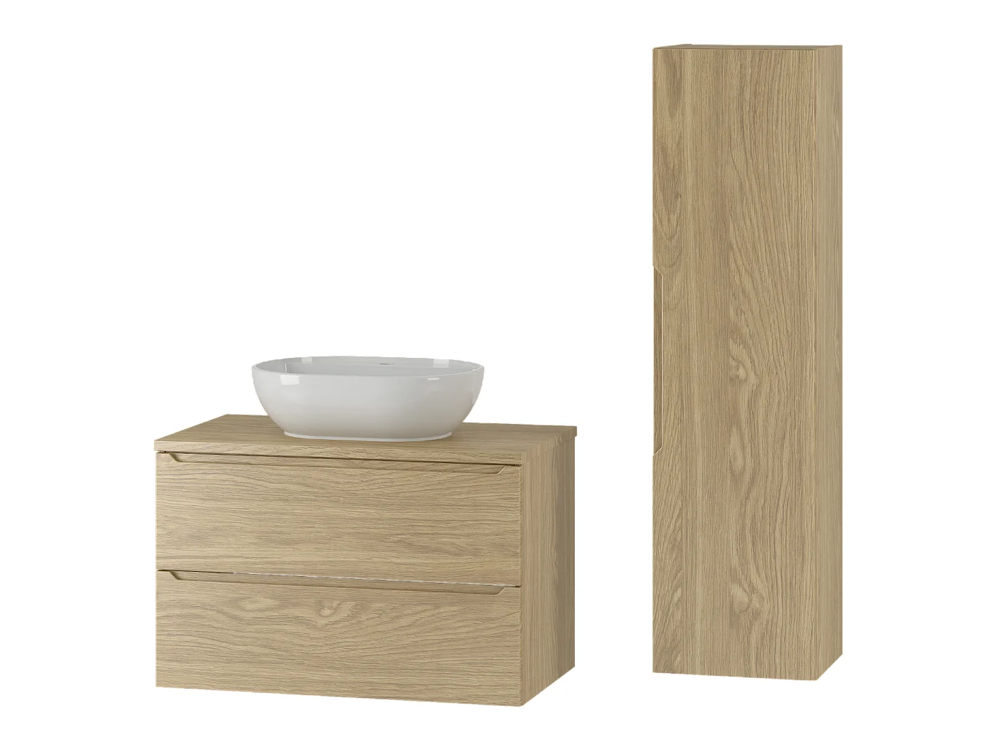 Badkamerset 80 cm Kast met blad Wastafel Kolom Eiken geolied Etna