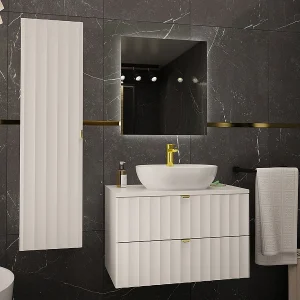 Ensemble enkele wastafel 80cm en wandkolom Lexa Wit Ensemble enkele wastafel 80cm en wandkolom Lexa Wit