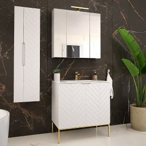 Ensemble meuble simple vasque encastrée 80cm 2 portes op voeten en colonne Daria Wit Ensemble meuble simple vasque encastrée 80cm 2 portes op voeten en colonne Daria Wit