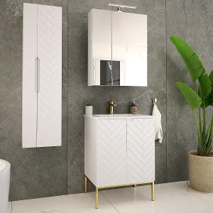 Ensemble meuble simple vasque encastrée 60cm 2 portes sur pieds et colonne Daria Blanc Ensemble meuble simple vasque encastrée 60cm 2 portes sur pieds et colonne Daria Blanc