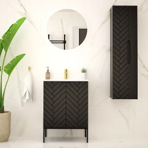Ensemble meuble simple vasque encastrée 60cm 2 portes op voeten en colonne Daria Zwart Ensemble meuble simple vasque encastrée 60cm 2 portes op voeten en colonne Daria Zwart