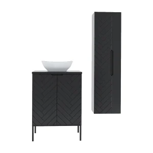 Ensemble meuble simple vasque 60cm 2 portes op voeten en colonne Daria Zwart Ensemble meuble simple vasque 60cm 2 portes op voeten en colonne Daria Zwart
