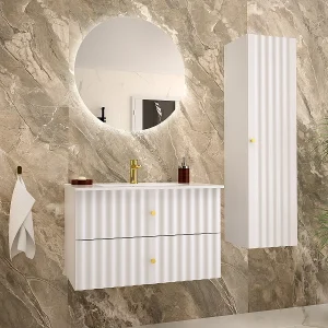 Ensemble meuble simple vasque encastrée 80cm et colonne Izae Blanc Ensemble meuble simple vasque encastrée 80cm et colonne Izae Blanc