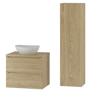 Badkamerset 60 cm Kast met blad Wastafel Kolom Eiken geolied Etna Badkamerset 60 cm Kast met blad Wastafel Kolom Eiken geolied Etna
