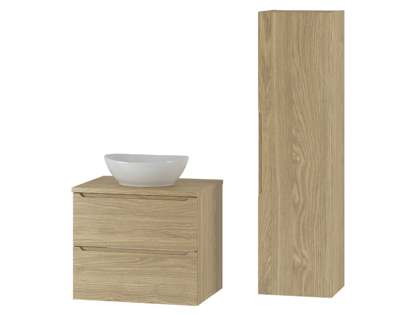 Badkamerset 60 cm Kast met blad Wastafel Kolom Eiken geolied Etna