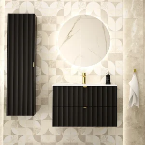 Ensemble meuble simple vasque encastrée 80cm en colonne Lexa Noir Ensemble meuble simple vasque encastrée 80cm en colonne Lexa Noir