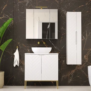 Ensemble meuble simple vasque 80cm 2 portes op voeten en colonne Daria Wit Ensemble meuble simple vasque 80cm 2 portes op voeten en colonne Daria Wit