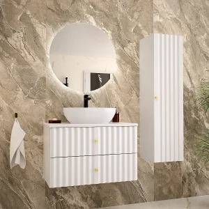 Ensemble meuble simple vasque 80cm et colonne Izae Blanc Ensemble meuble simple vasque 80cm et colonne Izae Blanc