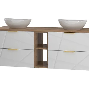 Meuble dubbele wastafel 140cm 2 nissen Aurora Wit en Hout Meuble dubbele wastafel 140cm 2 nissen Aurora Wit en Hout