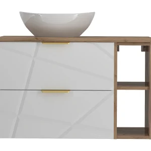 Meuble enkele wastafel 80cm 2 nissen Aurora Wit en Hout Meuble enkele wastafel 80cm 2 nissen Aurora Wit en Hout