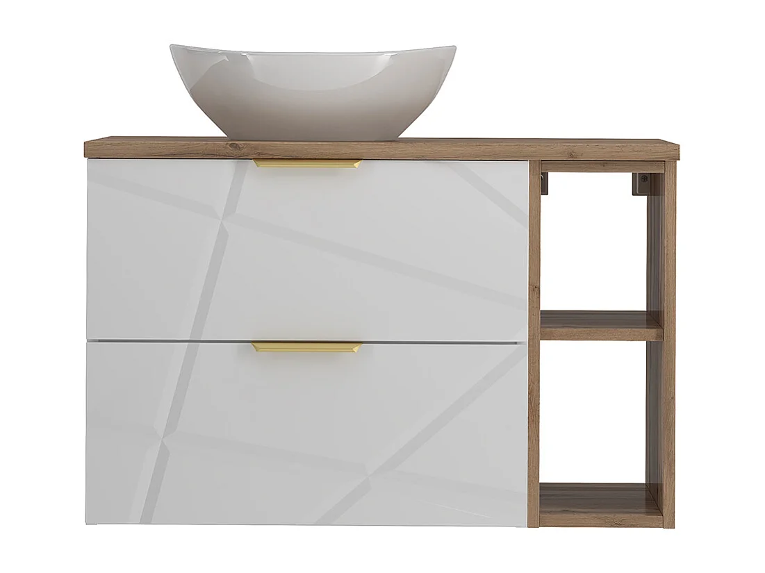 Meuble enkele wastafel 80cm 2 nissen Aurora Wit en Hout