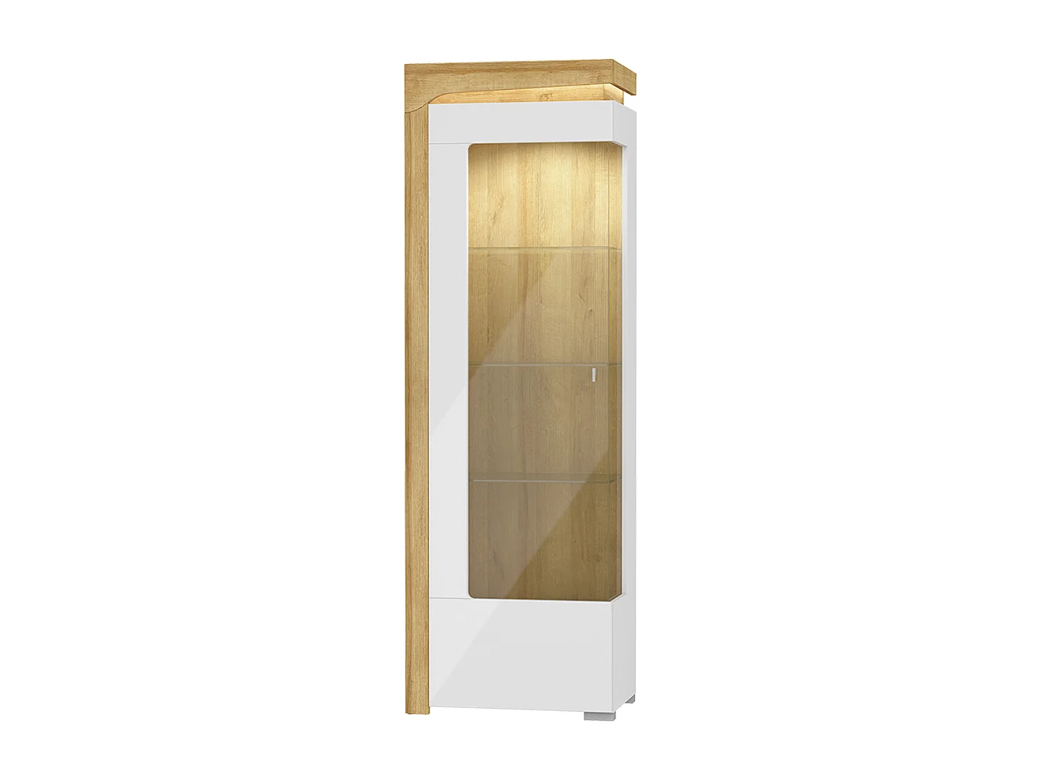 1-deurs linksdraaiende vitrinekast inclusief LED Teo Wit en Hout