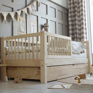 Bed 90×190 bedhek lattenbodem en lade inclusief Sybil Hout