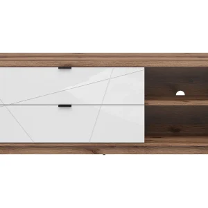 156 cm Sven TV-meubel met 2 laden en 2 niches, wit en hout 156 cm Sven TV-meubel met 2 laden en 2 niches, wit en hout