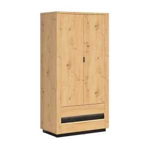 2-deurs 2-laden kledingkast met LED Glenn Hout en Zwart