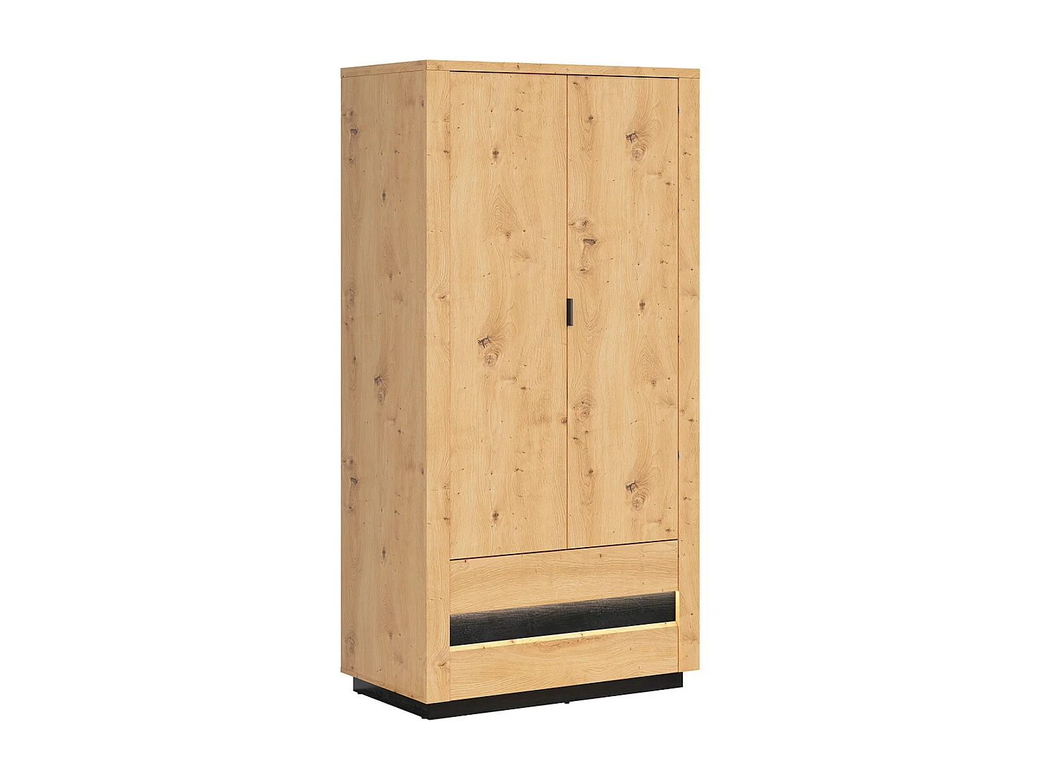 2-deurs 2-laden kledingkast met LED Glenn Hout en Zwart