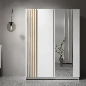 AX LIVING Kledingkast Beralto wit met spiegel 150 cm lamellen