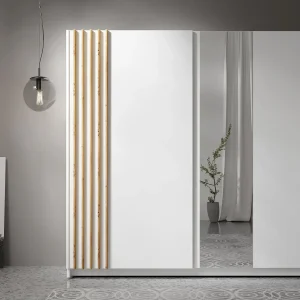 AX LIVING Kledingkast Beralto wit met spiegel 200 cm lamellen