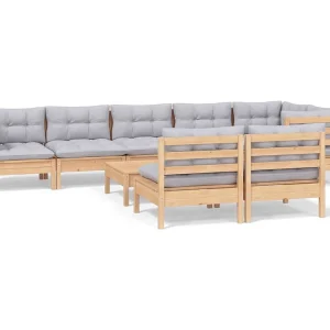 9-delige Loungeset met grijze kussens massief grenenhout 9-delige Loungeset met grijze kussens massief grenenhout