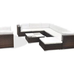 10-delige Loungeset met kussens poly rattan bruin 10-delige Loungeset met kussens poly rattan bruin