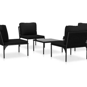 5-delige Loungeset met kussens PVC zwart 5-delige Loungeset met kussens PVC zwart