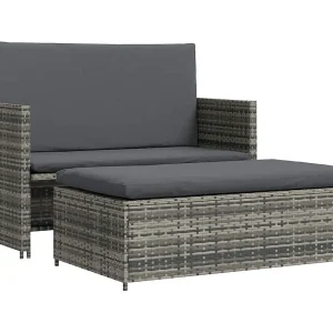 2-delige Loungeset met kussens poly rattan grijs 2-delige Loungeset met kussens poly rattan grijs
