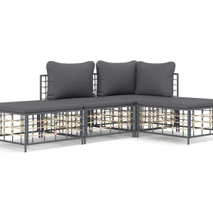 4-delige Loungeset met kussens poly rattan antracietkleurig 4-delige Loungeset met kussens poly rattan antracietkleurig