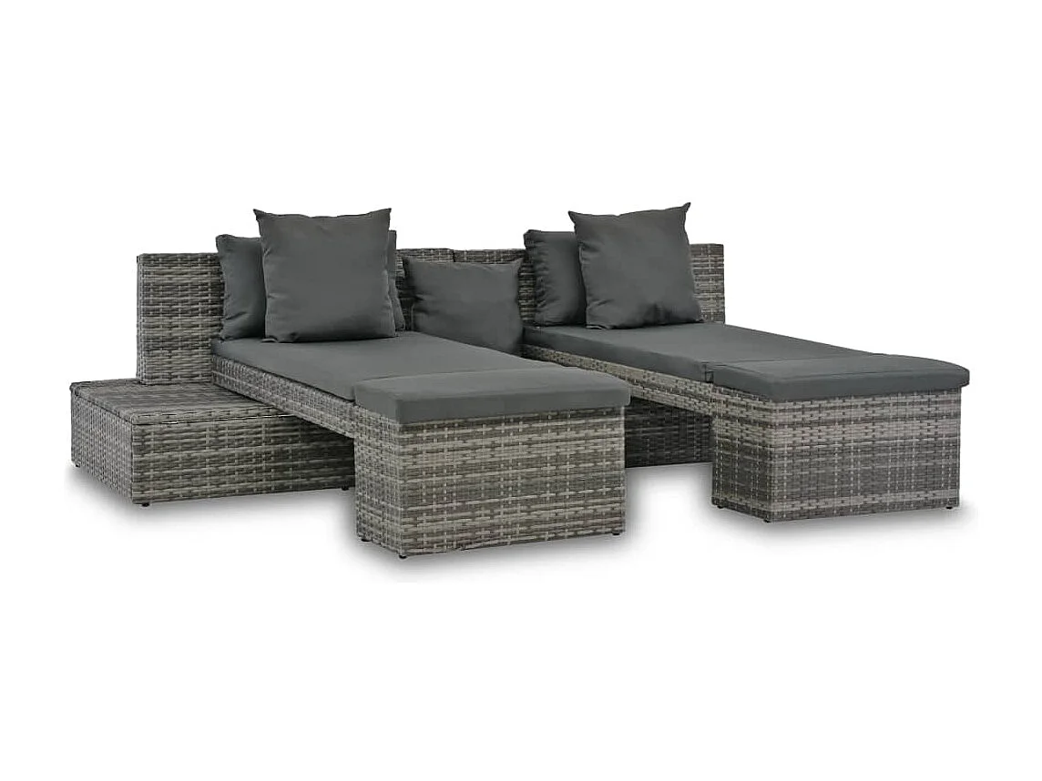4-delige Loungeset met kussens poly rattan grijs