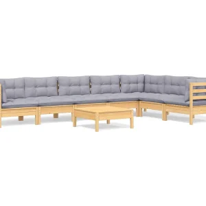 8-delige Loungeset met grijze kussens grenenhout 8-delige Loungeset met grijze kussens grenenhout