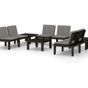 6-delige Loungeset met kussens kunststof grijs 6-delige Loungeset met kussens kunststof grijs