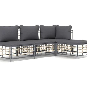 4-delige Loungeset met kussens poly rattan antracietkleurig 4-delige Loungeset met kussens poly rattan antracietkleurig