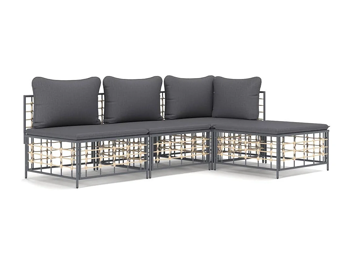 4-delige Loungeset met kussens poly rattan antracietkleurig