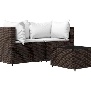 3-delige Loungeset met kussens poly rattan bruin 3-delige Loungeset met kussens poly rattan bruin