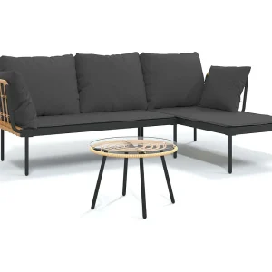 3-delige Loungeset met kussens poly rattan donkergrijs 3-delige Loungeset met kussens poly rattan donkergrijs