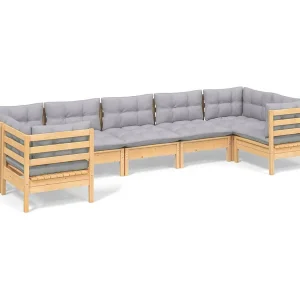 7-delige Loungeset met grijze kussens grenenhout 7-delige Loungeset met grijze kussens grenenhout