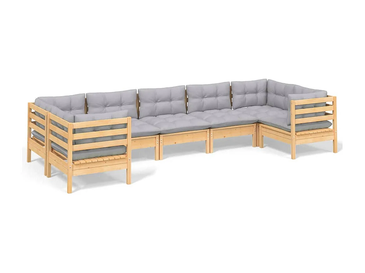 7-delige Loungeset met grijze kussens grenenhout