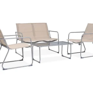 4-delige Loungeset stof en staal crèmekleurig 4-delige Loungeset stof en staal crèmekleurig
