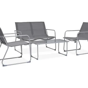 4-delige Loungeset stof en staal grijs 4-delige Loungeset stof en staal grijs