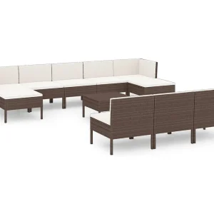 11-delige Loungeset met kussens poly rattan bruin 11-delige Loungeset met kussens poly rattan bruin