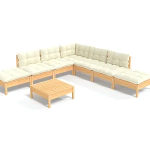 8-delige Loungeset met crèmekleurige kussens grenenhout 8-delige Loungeset met crèmekleurige kussens grenenhout
