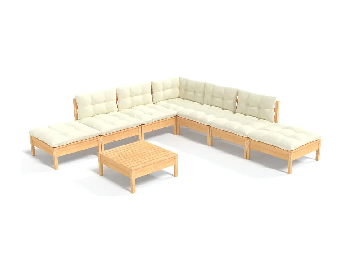 8-delige Loungeset met crèmekleurige kussens grenenhout