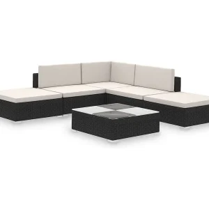 6-delige Loungeset met kussens poly rattan zwart 6-delige Loungeset met kussens poly rattan zwart