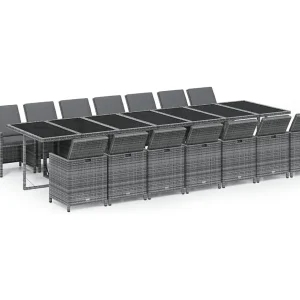15-delige Tuinset met kussens poly rattan grijs