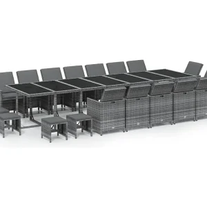 19-delige Tuinset met kussens poly rattan grijs