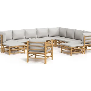 12-delige Loungeset met kussens bamboe lichtgrijs 12-delige Loungeset met kussens bamboe lichtgrijs