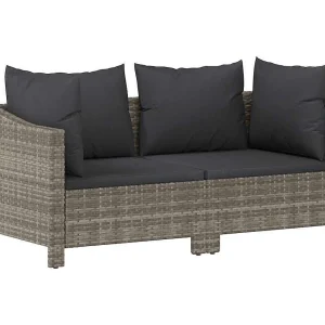 2-delige tuinloungeset met kussens grijs poly rattan