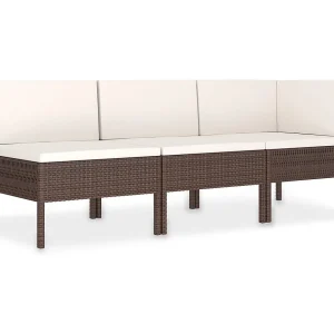 3-delige Loungeset met kussens poly rattan bruin 3-delige Loungeset met kussens poly rattan bruin