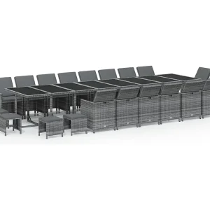 21-delige Tuinset met kussens poly rattan grijs